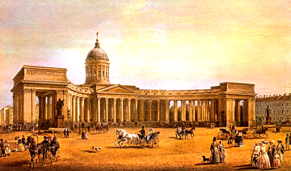 Вид на Казанский собор 19 век Петербург